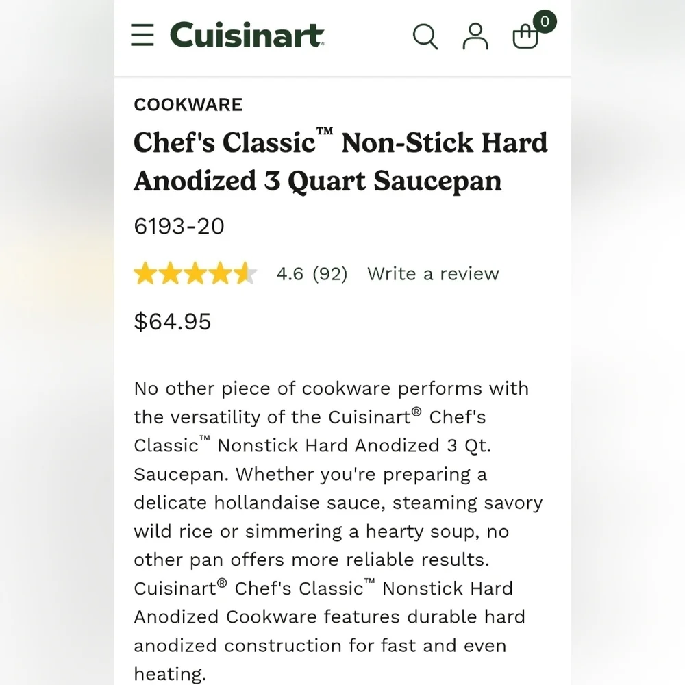 Cuisinart Chef's Classic Non-Stick Hard Anodized 3 Quart Saucepan w/ Cover Lid